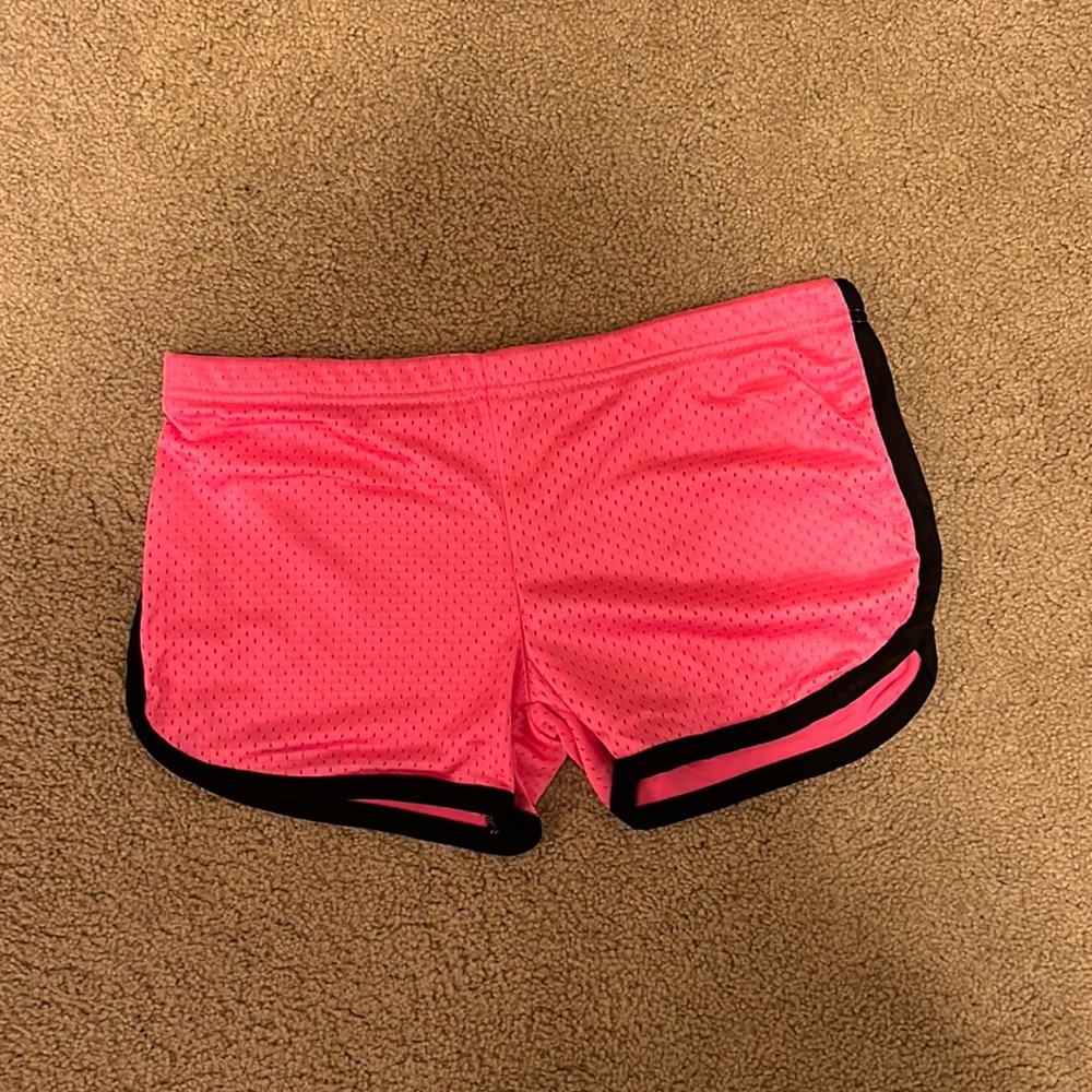 Pink athletic shorts, with black writing on back saying “Jamaica”, Womens Medium